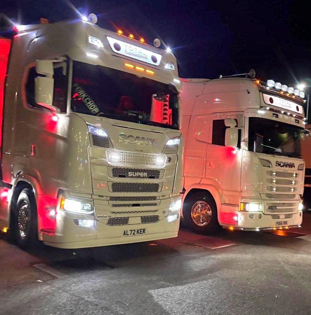 Total International trucks at night